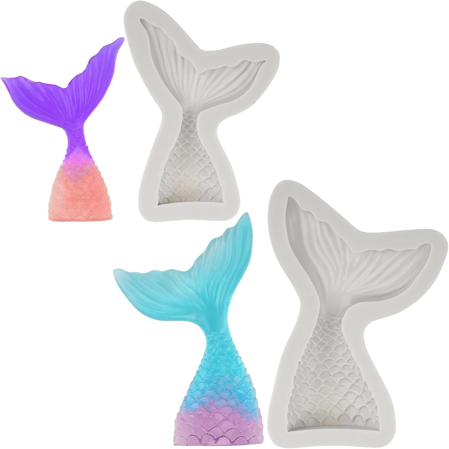 Moldes silicona cola sirena 2 pzas mini fondant decoración pastel