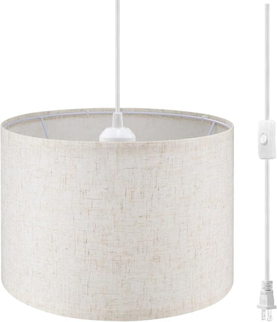 Lámpara colgante enchufable 15ft con pantalla lino beige