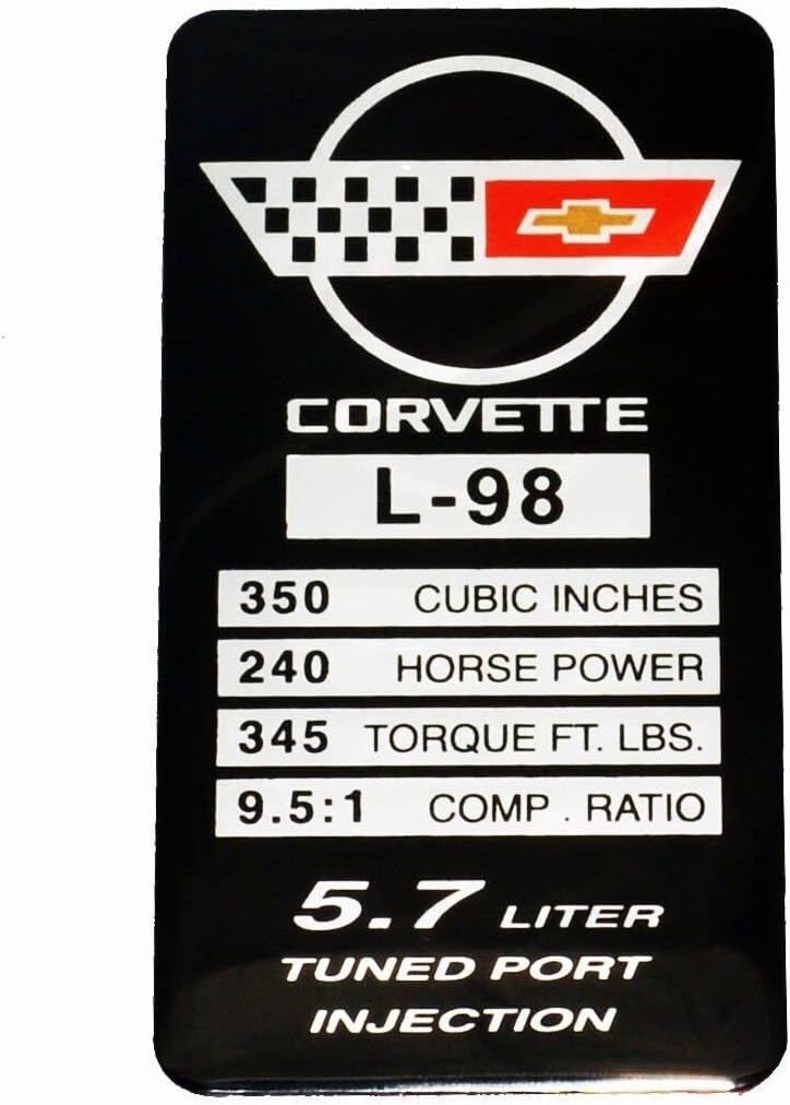 Placa identificación motor C4 Corvette 1987 L98 metal
