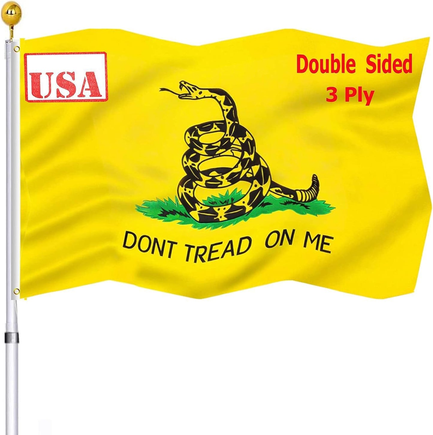 Bandera Gadsden 3x5" doble cara exteriores con ojales latón