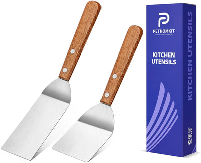 Set espátulas metal madera cocina acero inox