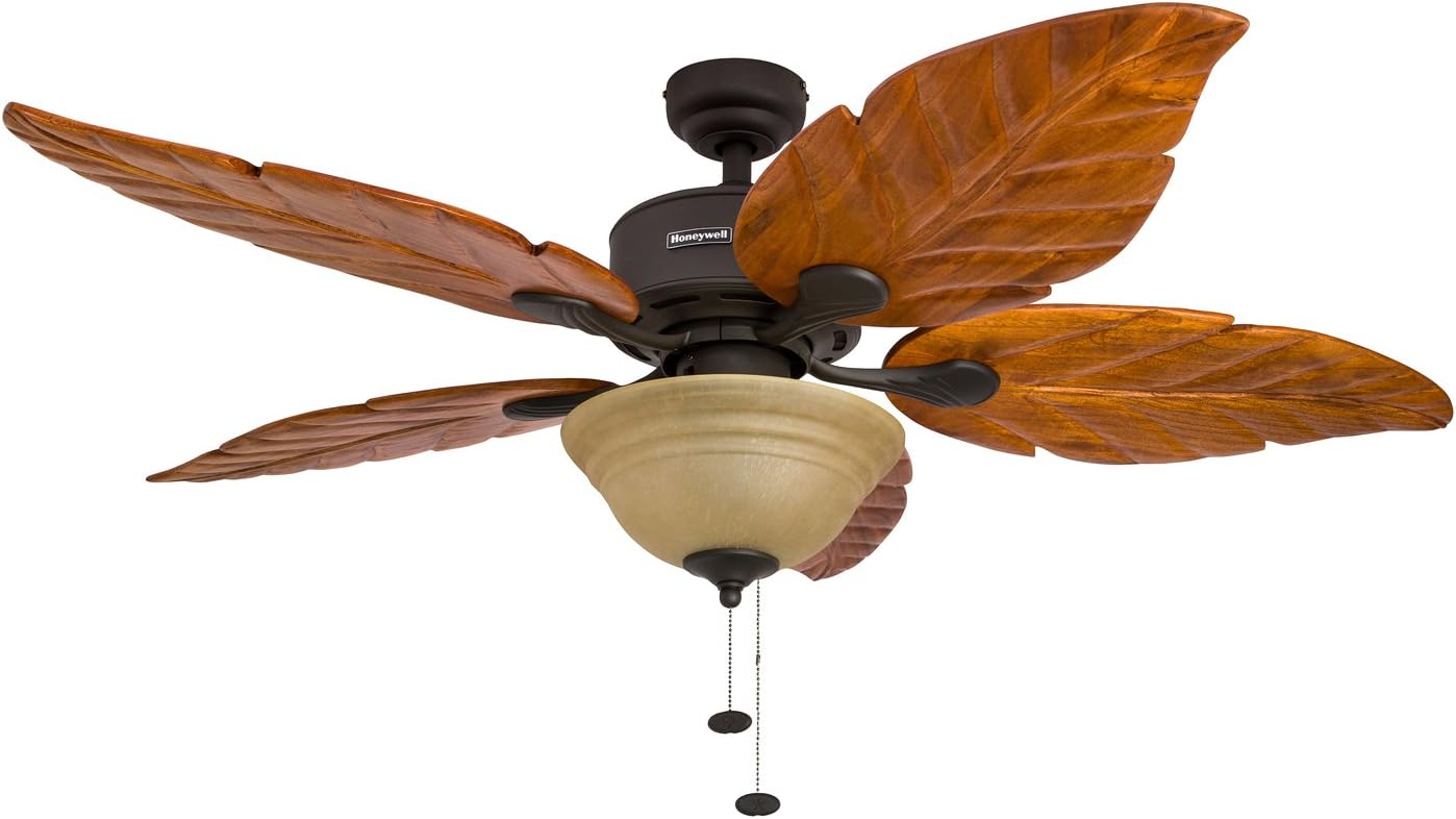 Ventilador techo LED 52pulg aspas madera talladas 50204-01