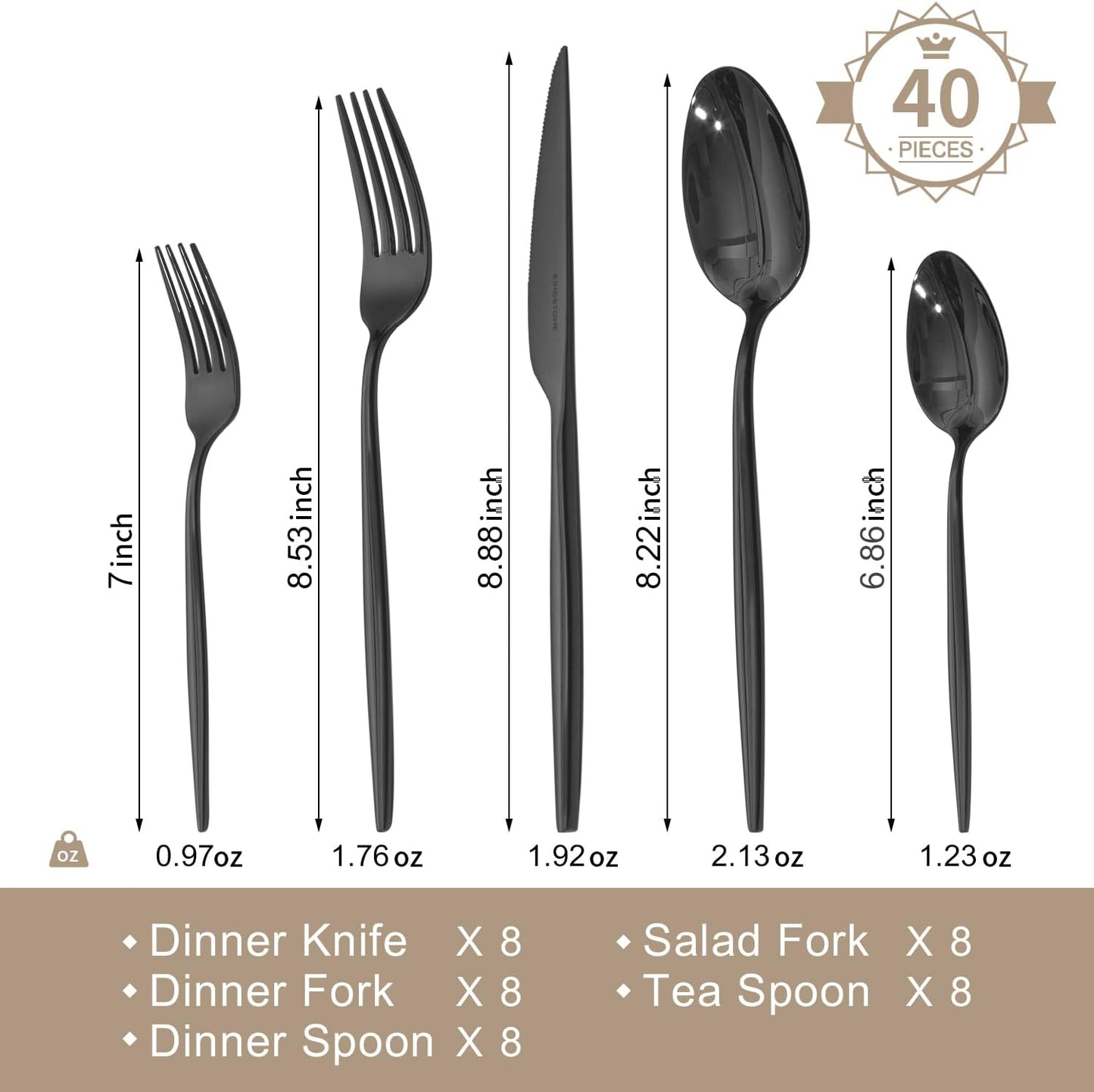 Set 40 Pzas Cubiertos Acero Inox 18/10 para Hogar Cocina