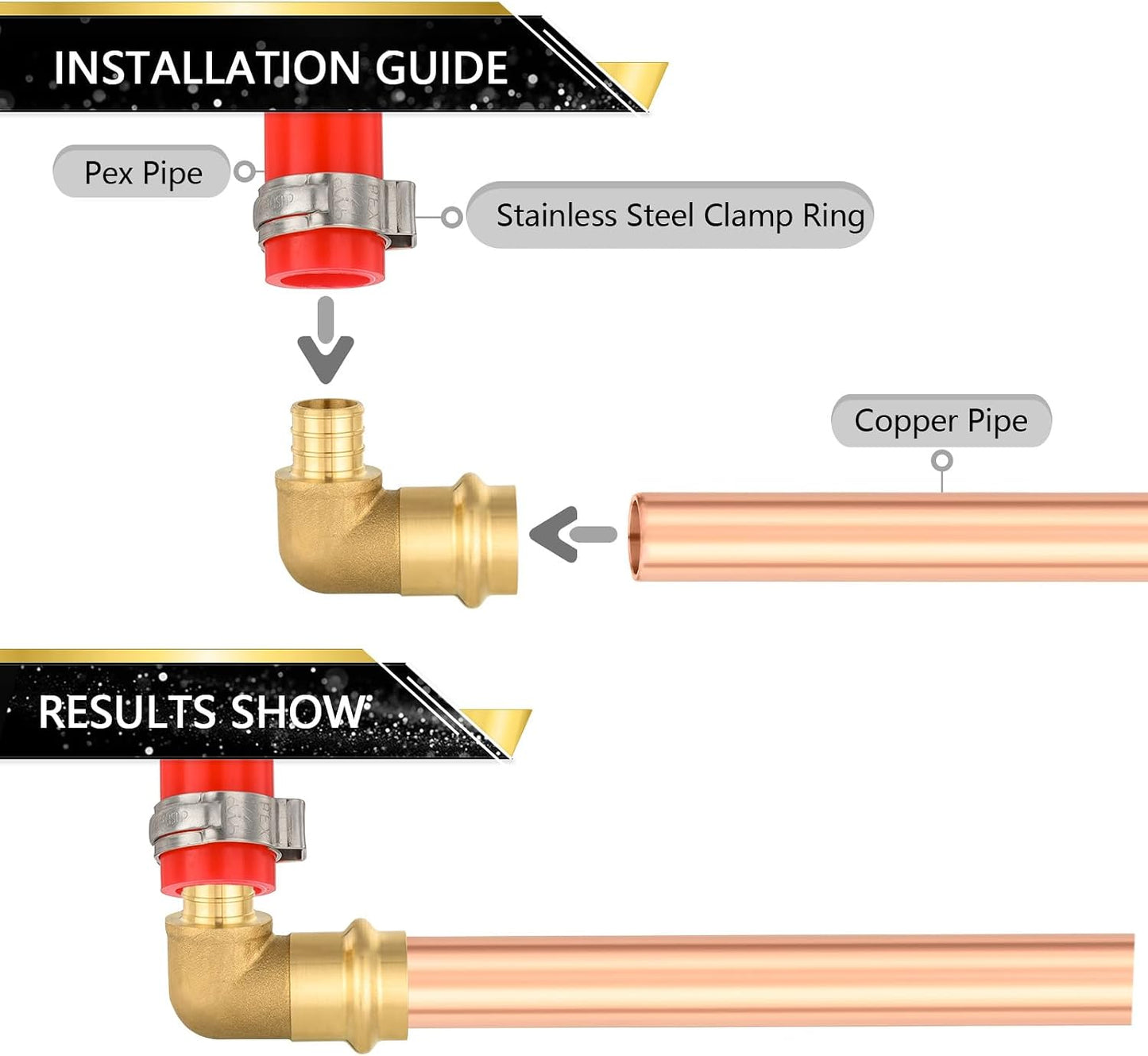 Codo crimpado PEX 1pulg conexión latón cobre