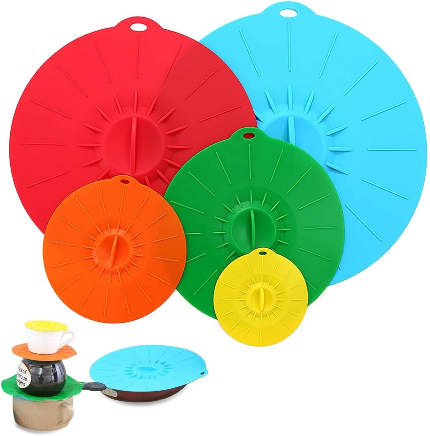 Tapas de silicona reutilizables para tazón, paquete de 5 sin salpicaduras