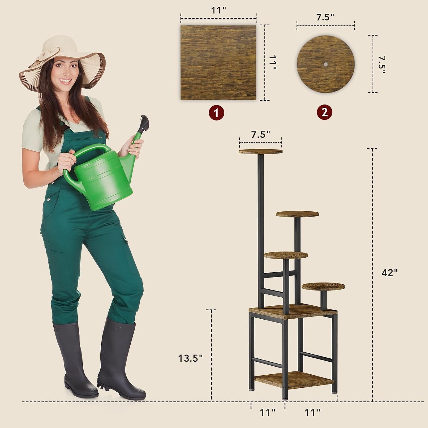 Soporte redondo para plantas con luz ajustable 5 niveles metal