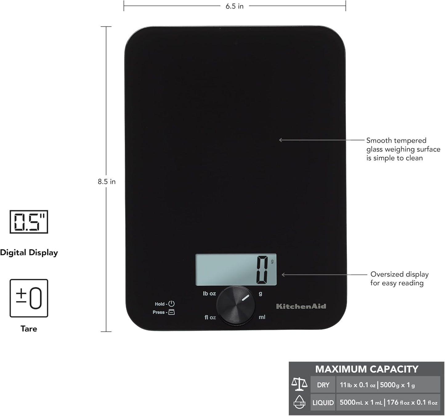 Báscula digital cocina vidrio 5kg mide líquidos y secos