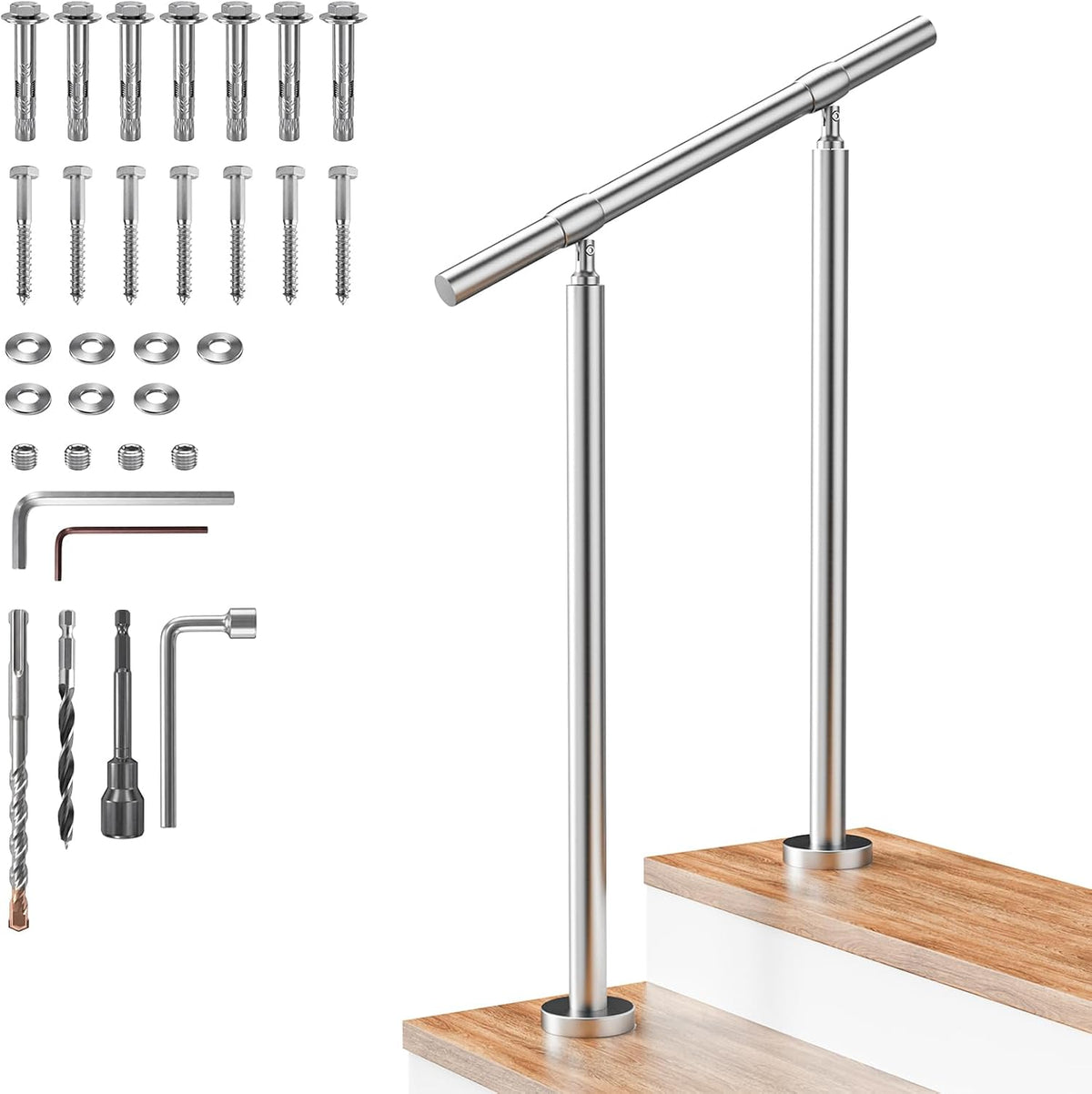 Kit pasamanos escalera 2 escalones acero inox 304 1.5pulg