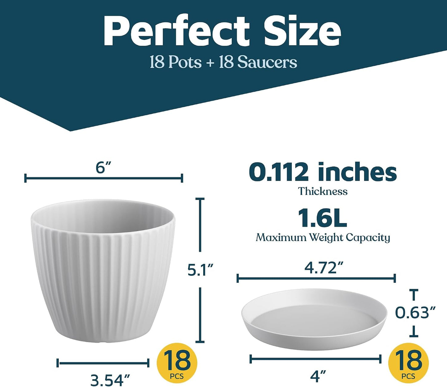 Macetas blancas 6pulg drenaje platillos set 18