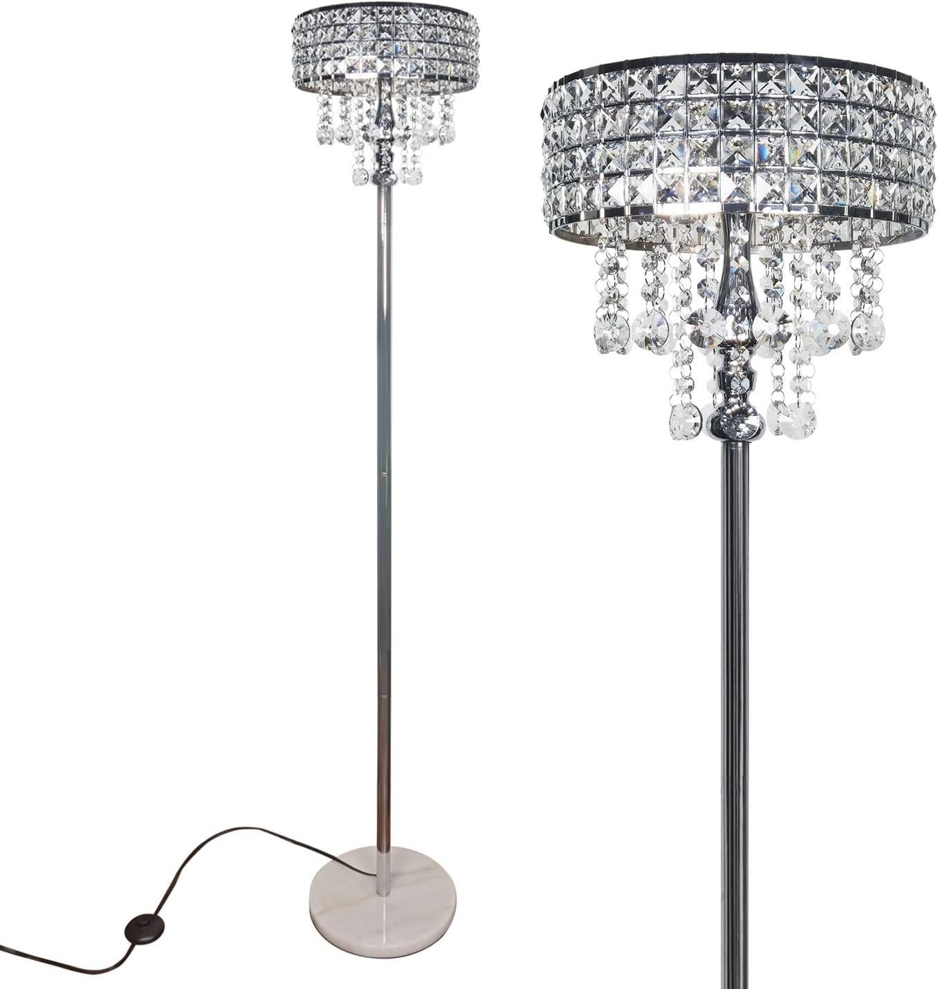 Lámpara pie cristal K9 3 luces interruptor pie oficina