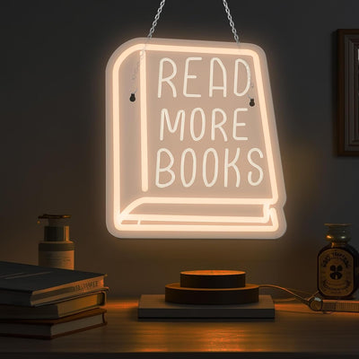 Letrero LED blanco Leer más libros 11x11pulg acrílico