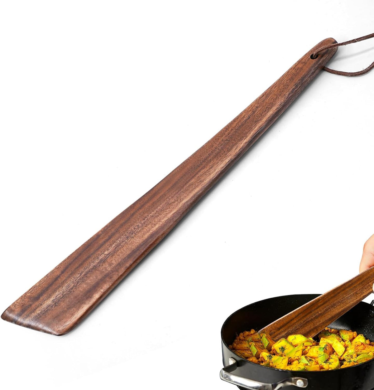 Espátula madera teca 12pulg para sartenes antiadherentes
