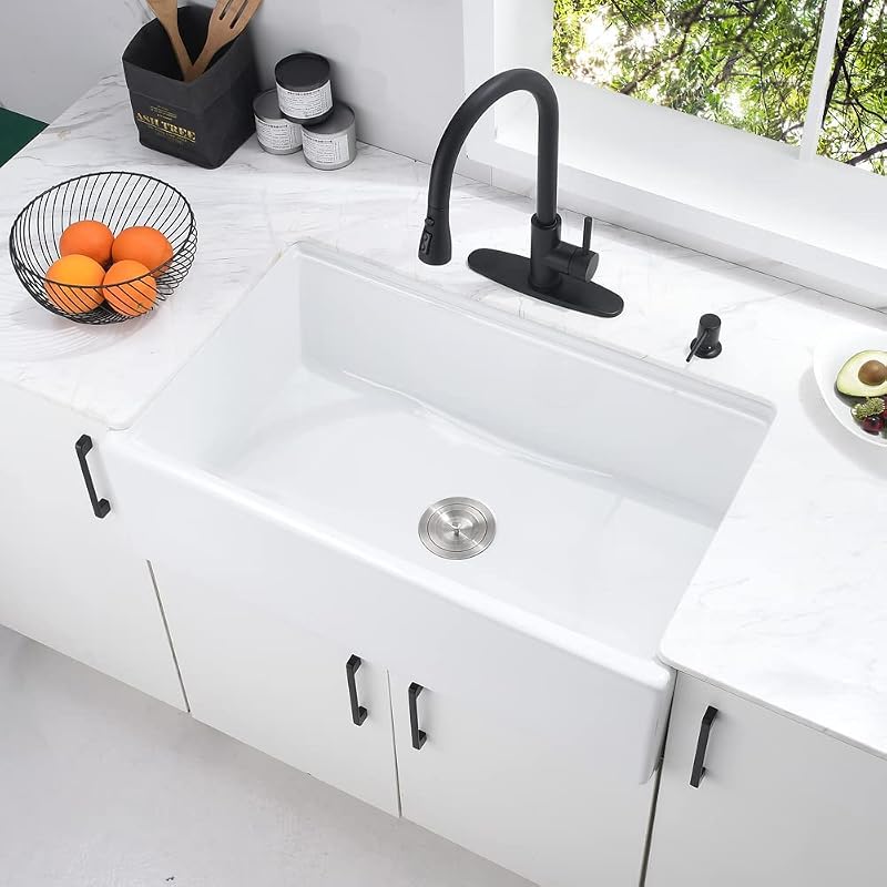 Fregadero cocina blanco 30pulg cerámica tabla cortar