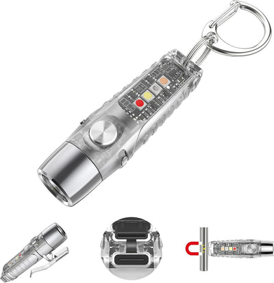 Linterna llavero recargable 750 lúmenes EDC con luz COB y UV