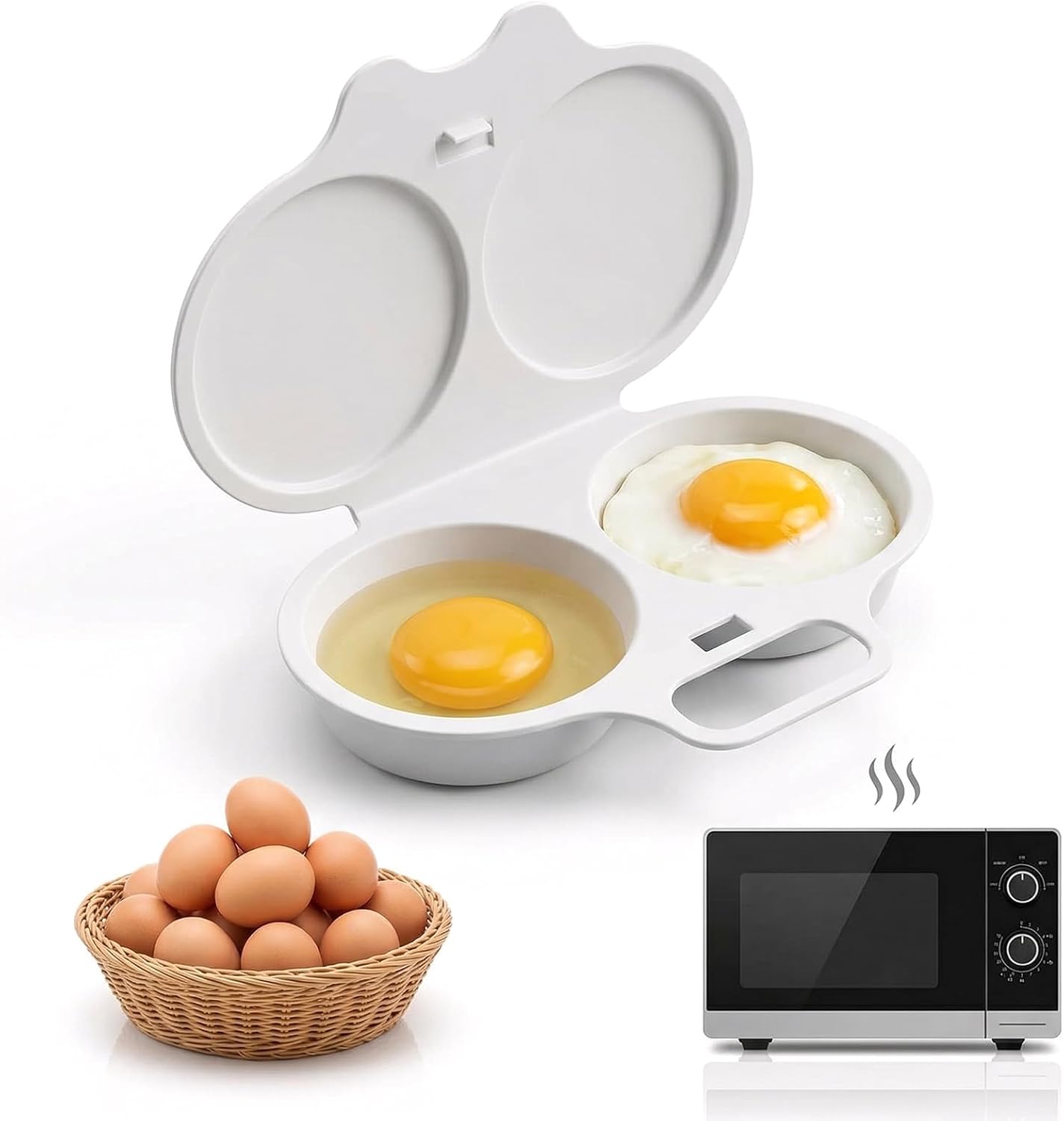 Olla Huevos Microondas Antiadherente 2 Cavidades Tapa