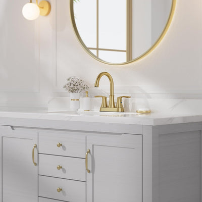 Grifo baño 4pulg oro cepillado 2 manijas giratorio 360°