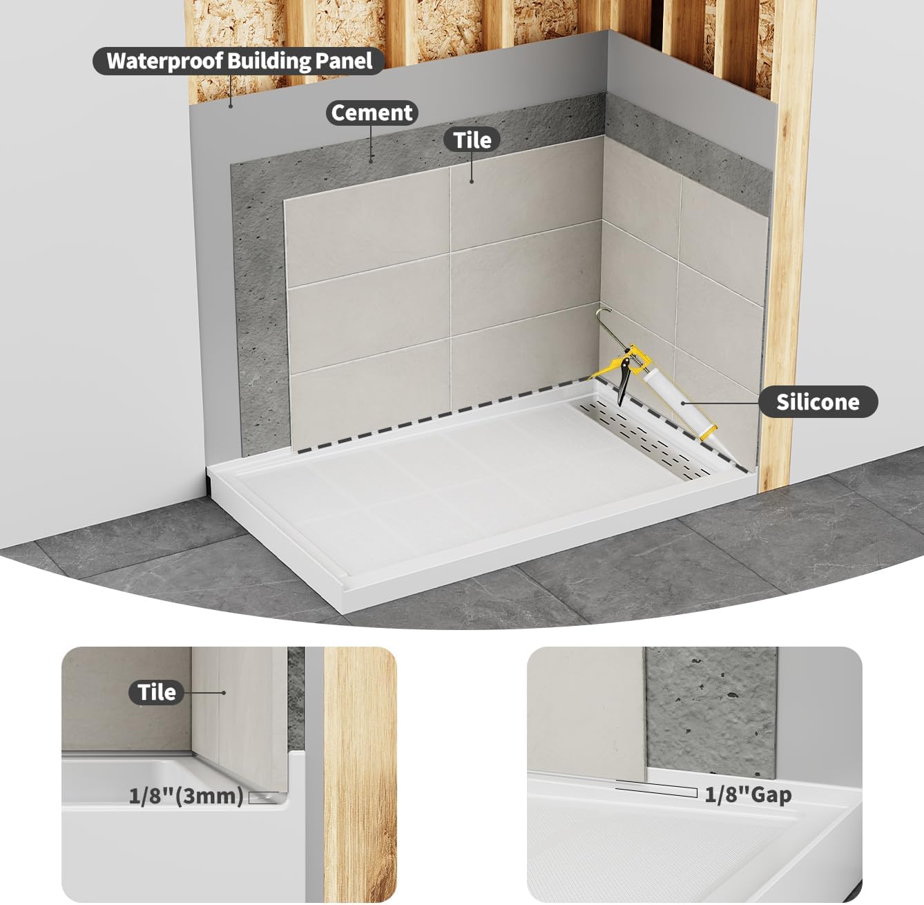 Base ducha lineal derecho 60x32pulg acero inox