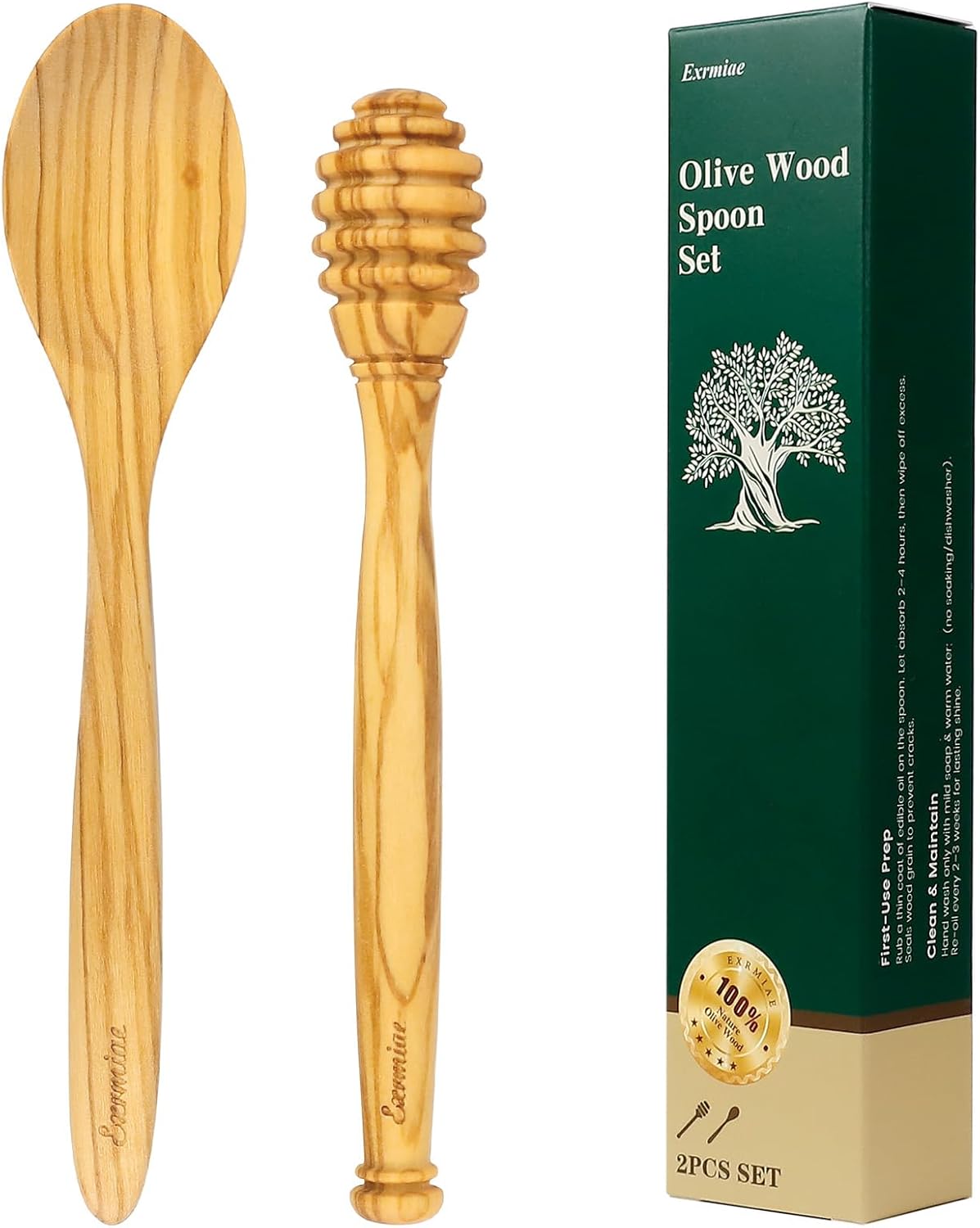 Juego cucharas miel madera olivo 7.1pulg duradera multiuso