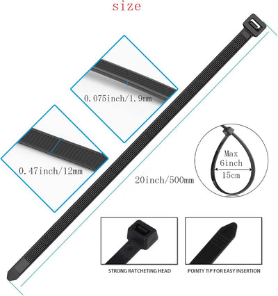 Bridas 20" resistentes uso exterior 16 Pzas negro