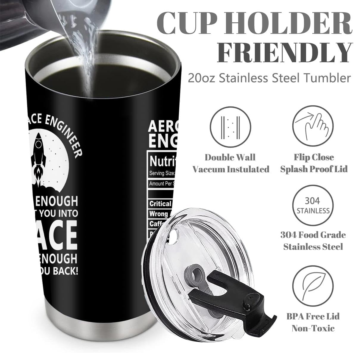 Vaso acero inox ingeniería aeroespacial con tapa y pajita 20oz