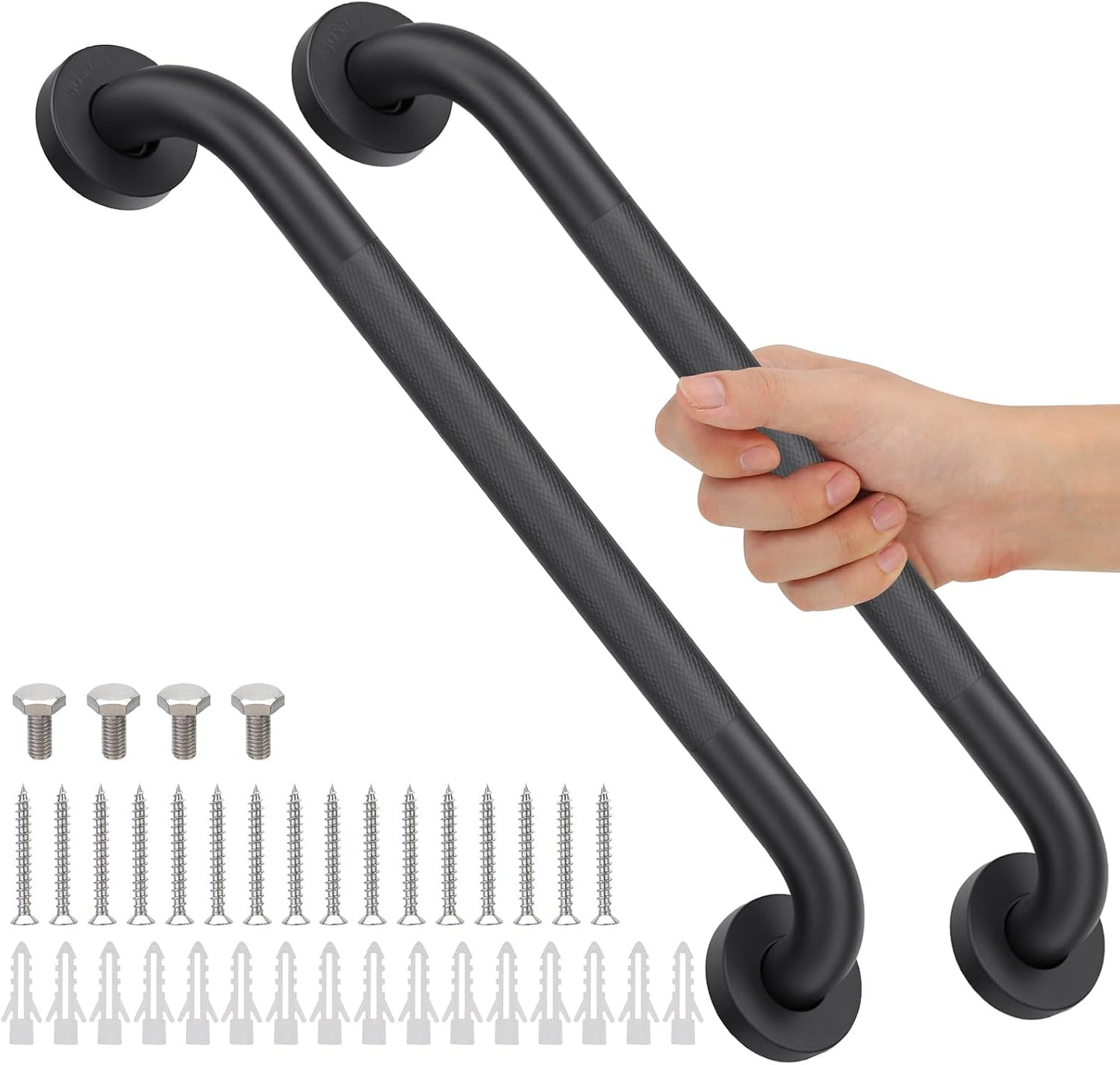 2 Barras agarre ducha 24pulg acero inox negro antiderrap