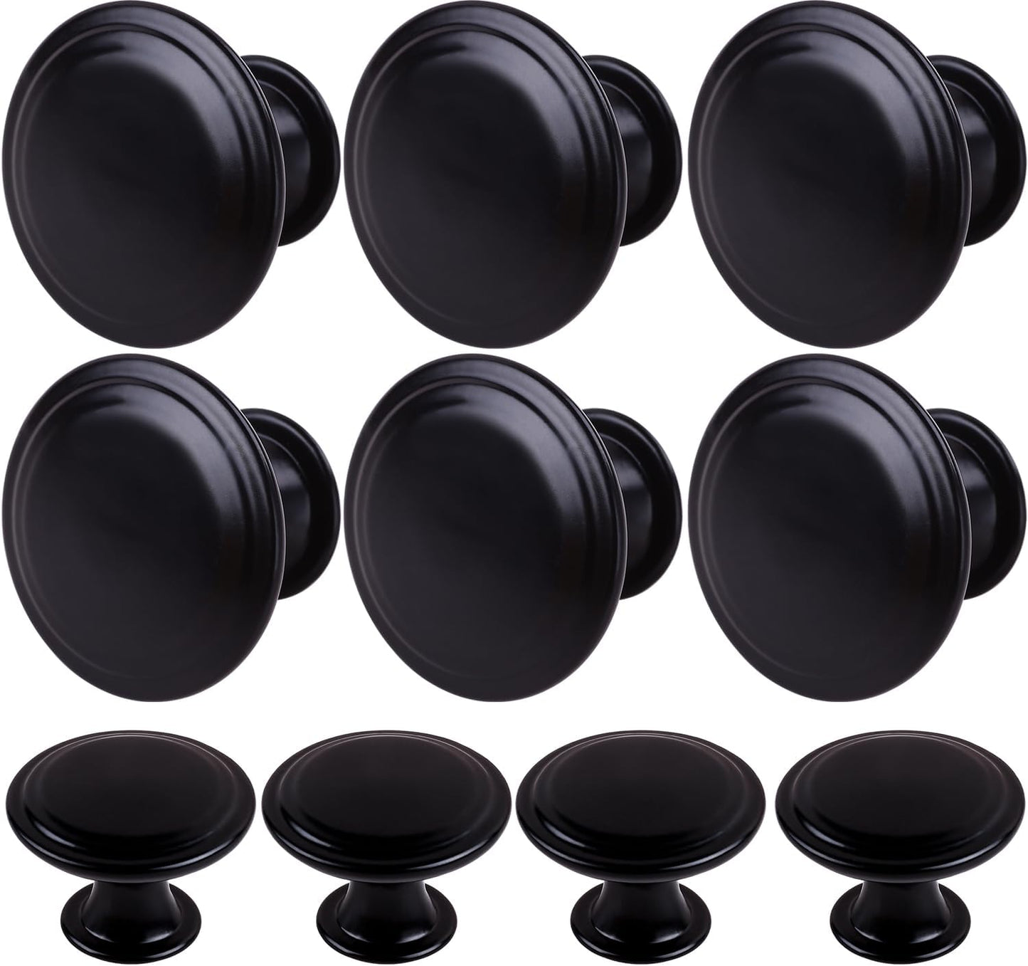 10 Tiradores Redondos Planos para Cajones Negro Armario