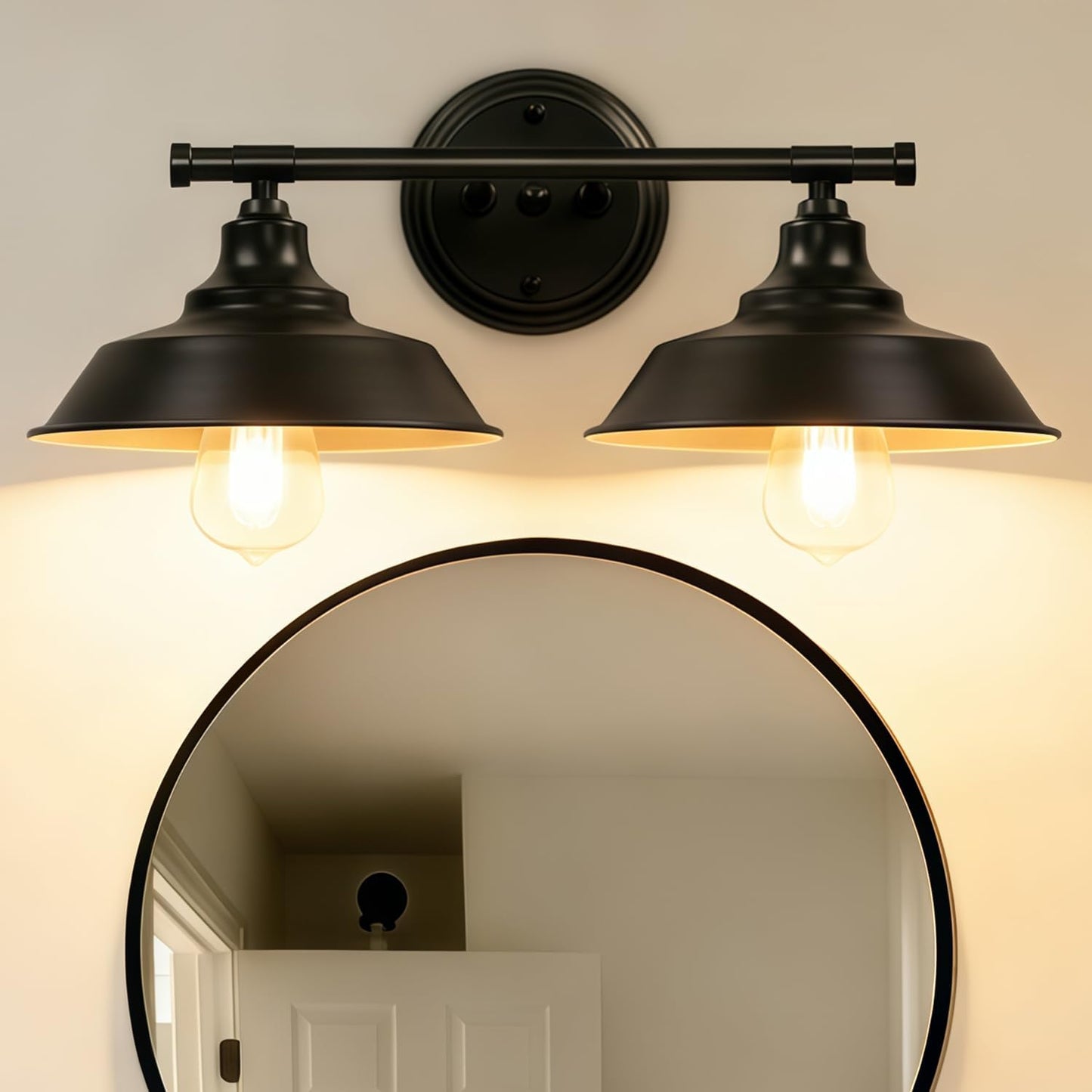 Lámpara baño granja 20pulg 2 luces pantalla metal rústico