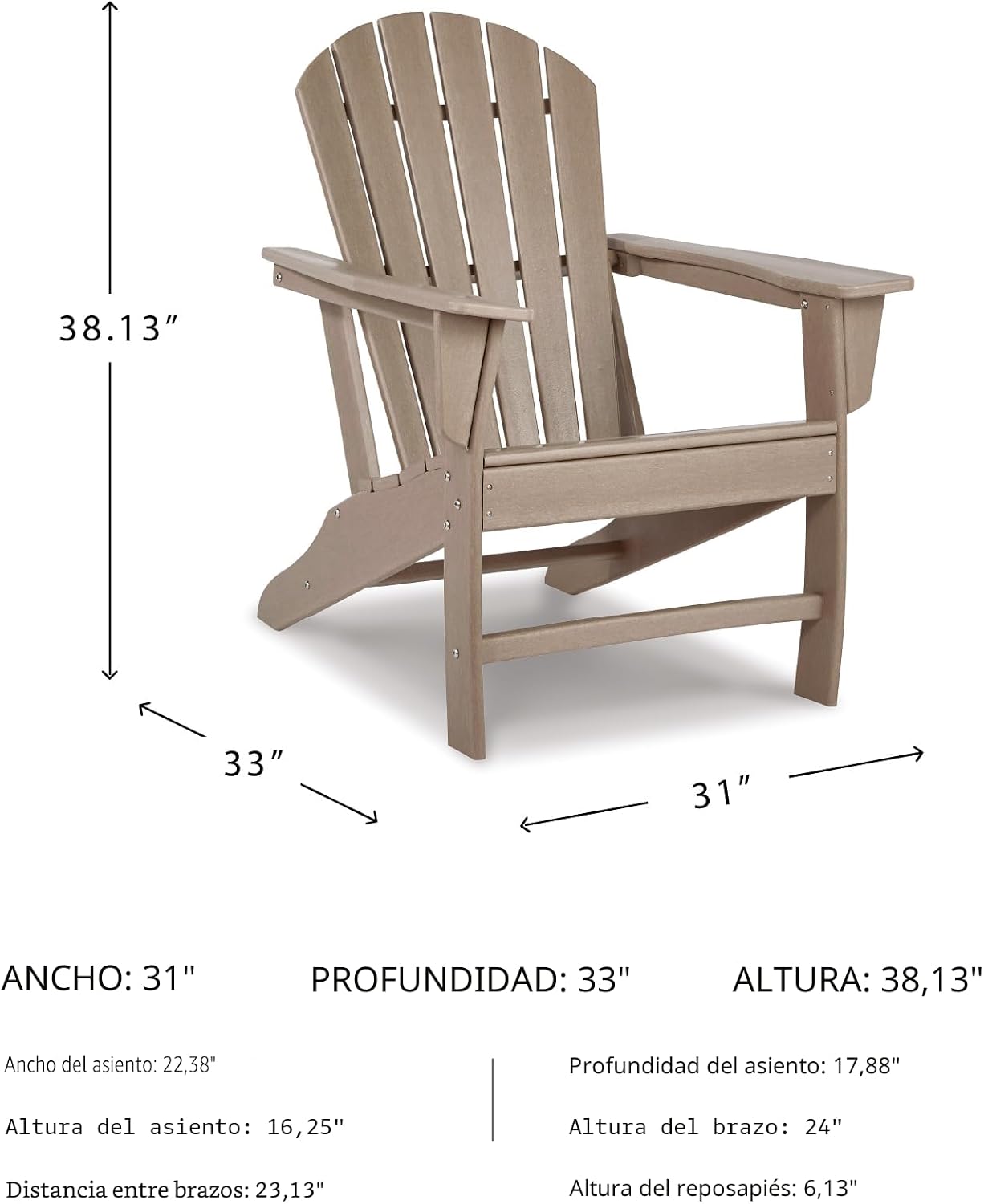 Silla Adirondack Sundown Treasure HDPE color marrón claro