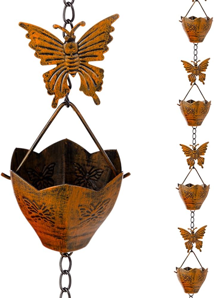 Cadena lluvia 9.2ft 12 copas mariposa ajustable para canalones