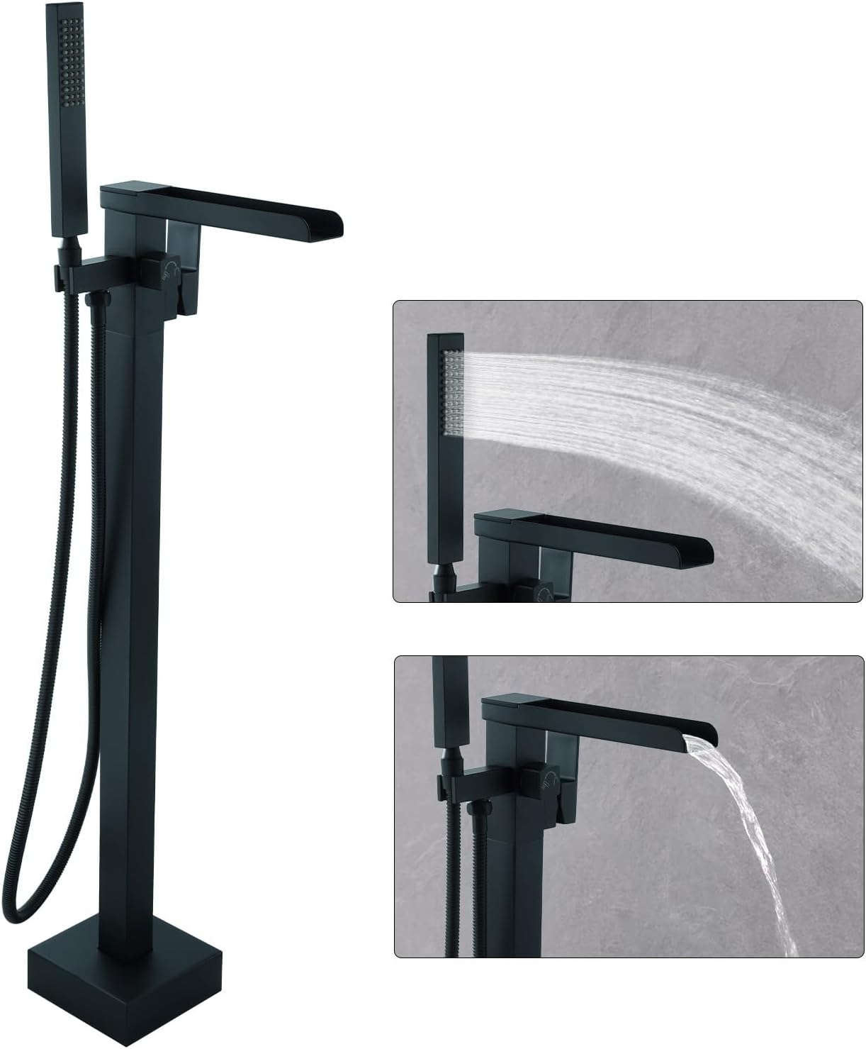 Grifo bañera independiente negro montaje piso alto flujo