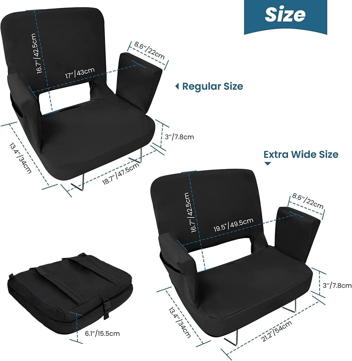 Asiento estadio reclinable 3 posiciones con soporte ancho