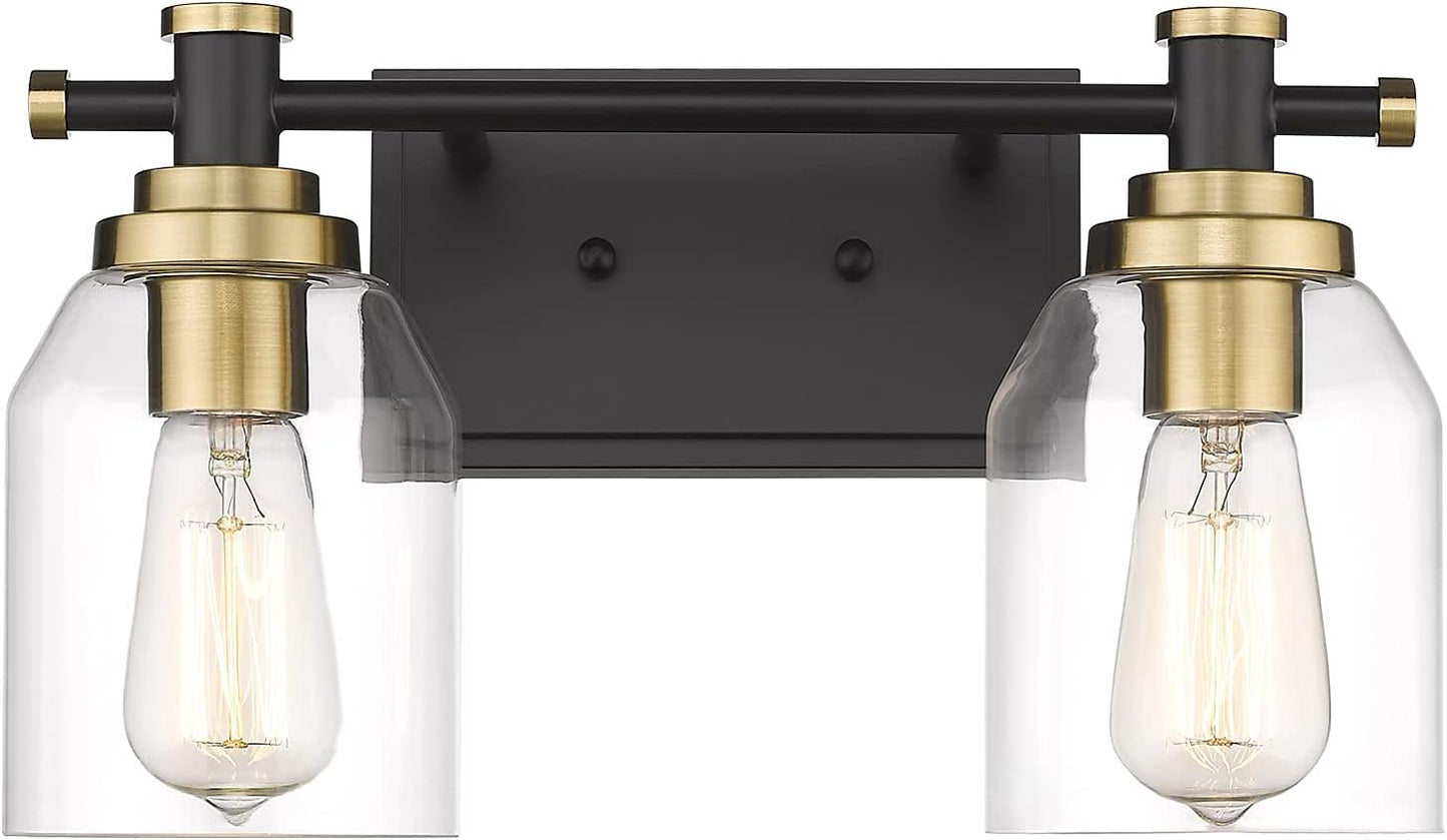 Lámpara baño 2 luces aplique negro dorado vidrio