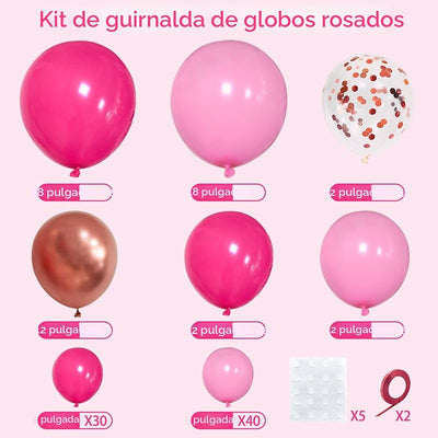 Kit guirnalda globos rosados y confeti oro rosa para fiestas