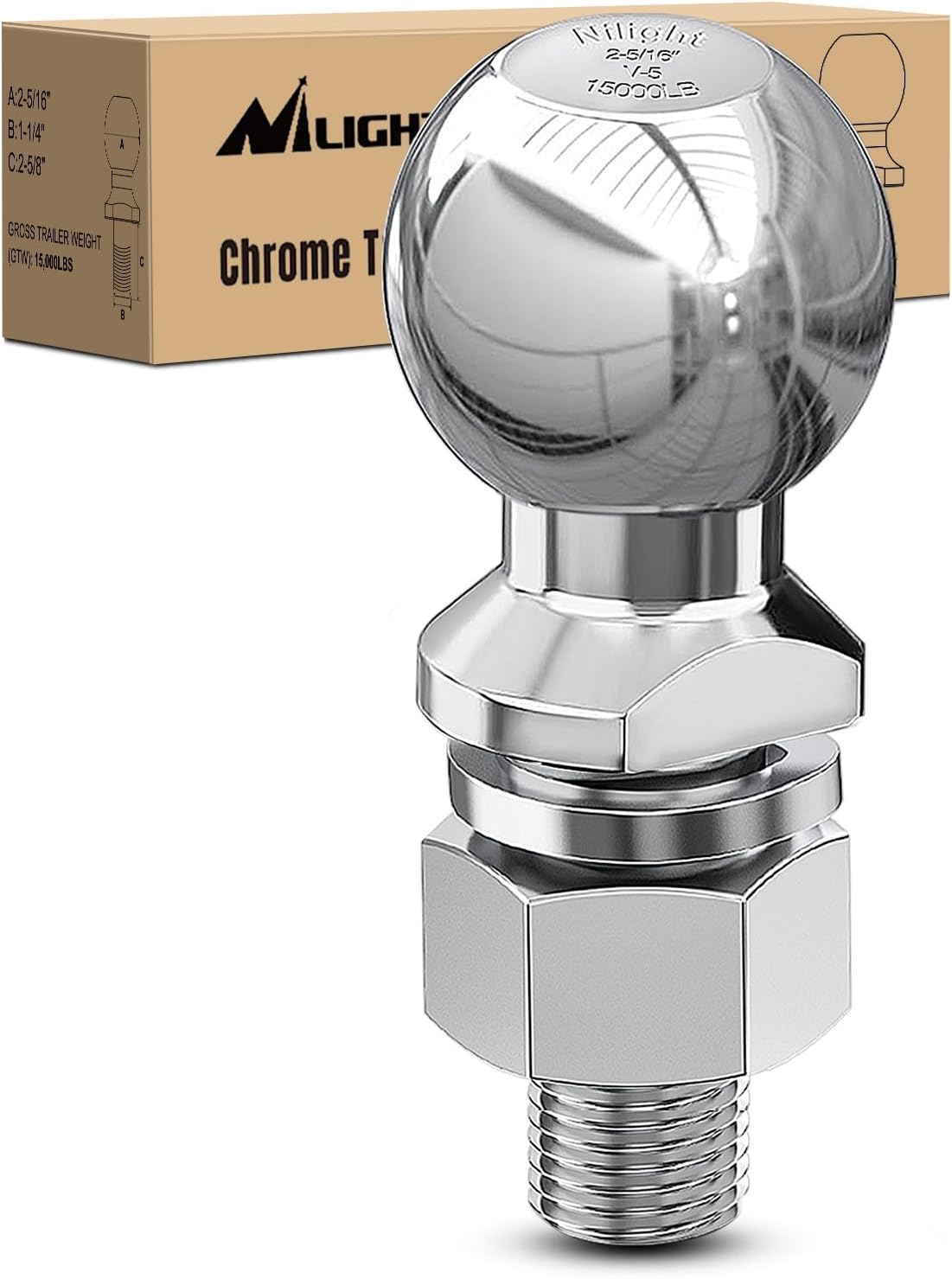 Bola enganche remolque cromada 2-5/16" ajuste universal gris