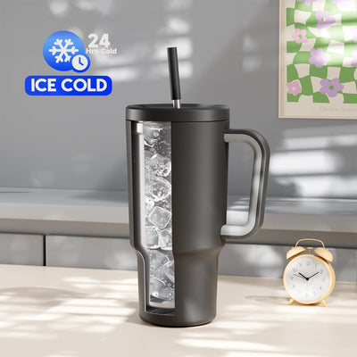 Vaso acero inox 30oz con asa tapa popote a prueba de fugas