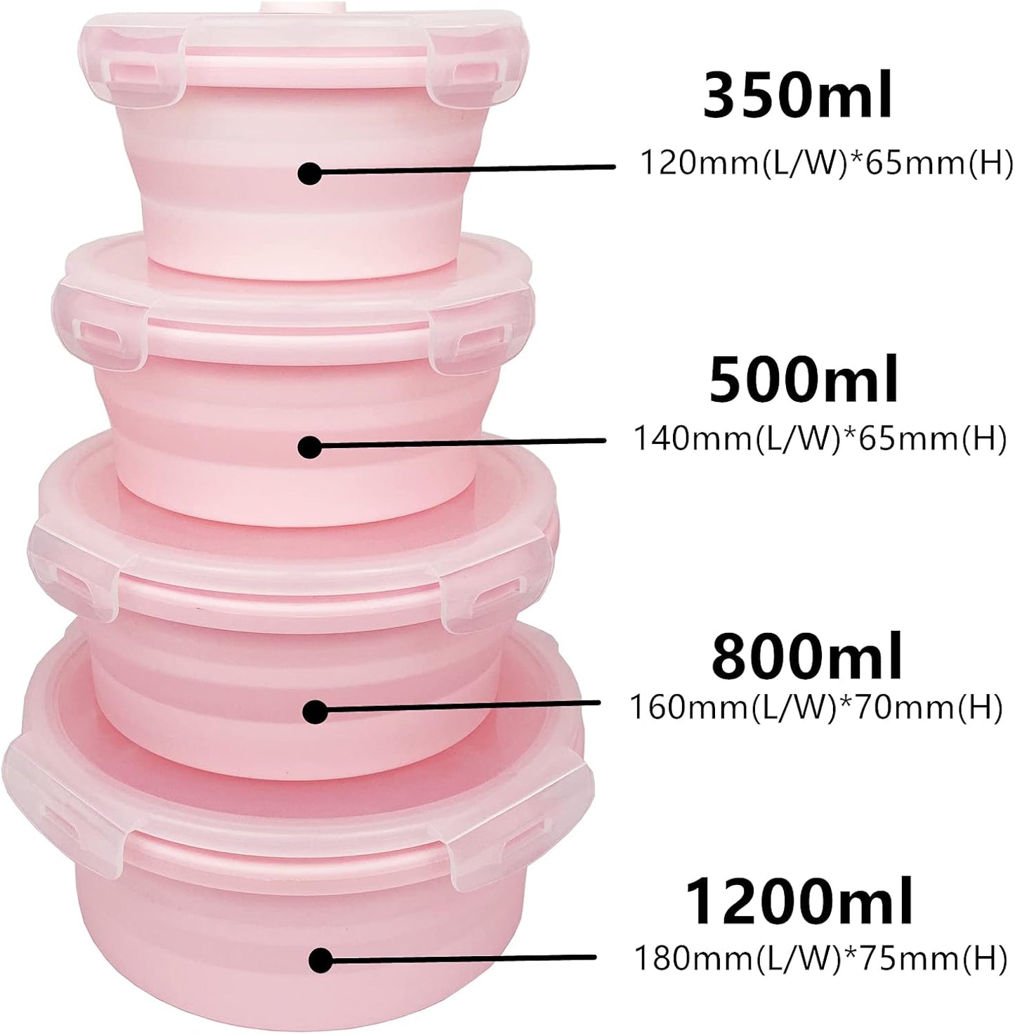 Set 4 Recipientes Silicona Plegables con Tapas Almuerzo