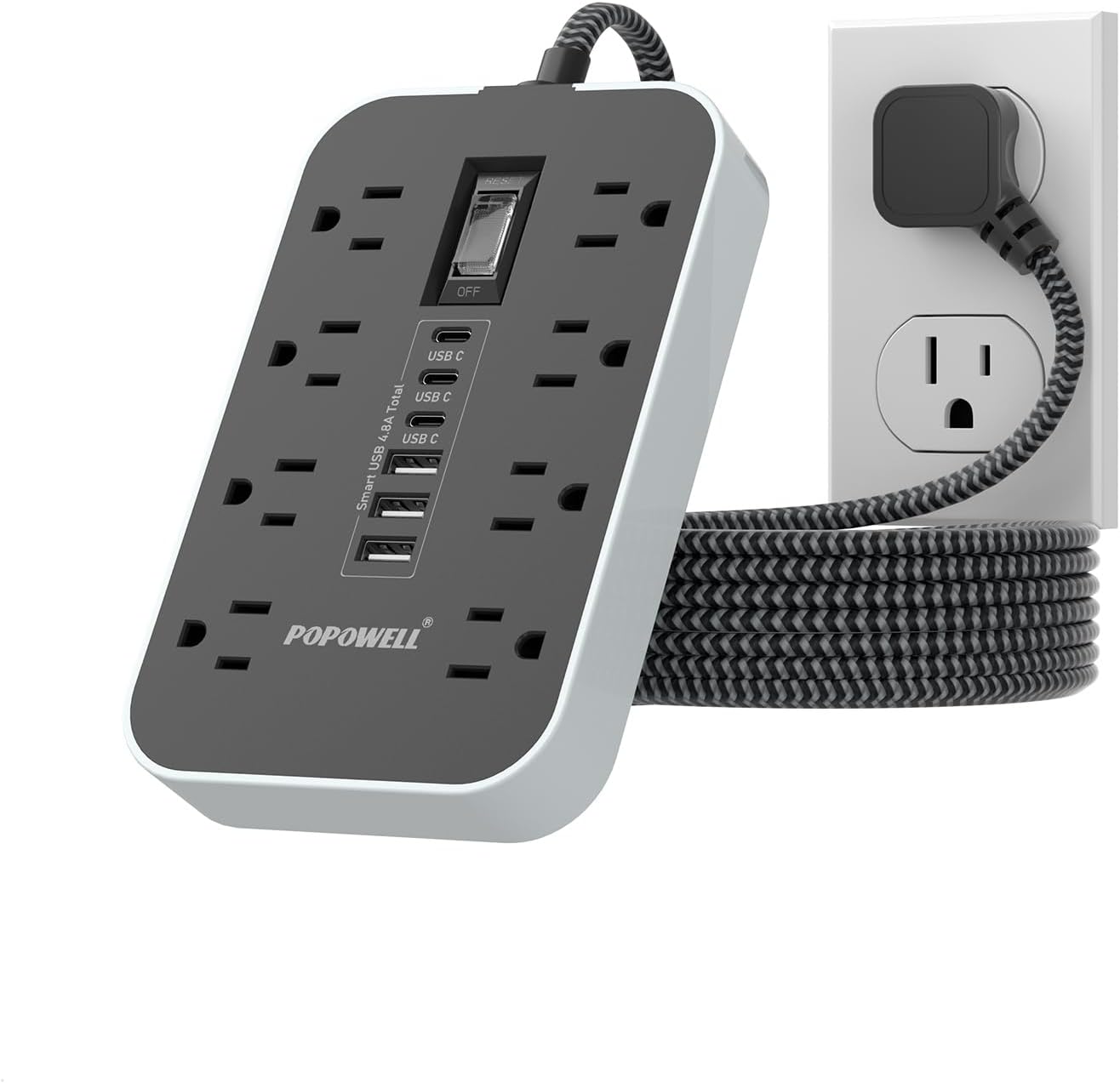 Protector sobretensiones regleta 5pies 8 salidas USB