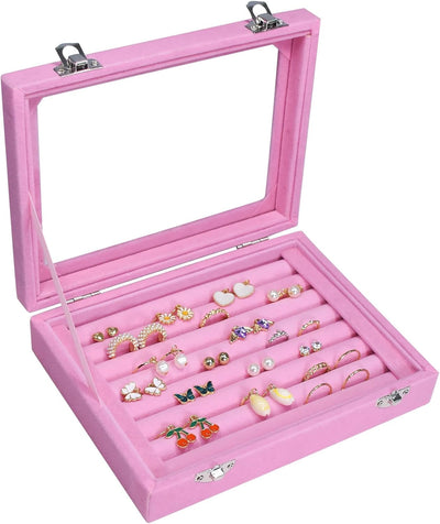 Bandeja organizadora anillos 7 ranuras terciopelo rosa