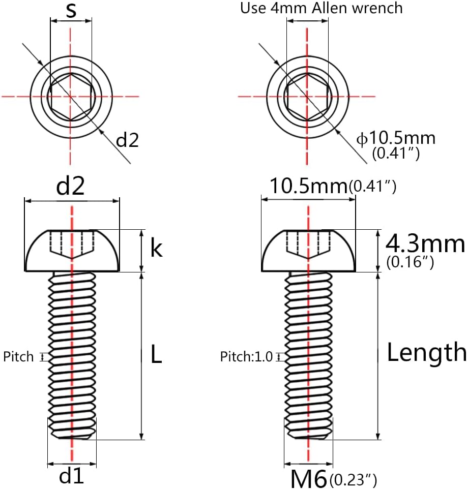 Tornillos cabeza botón titanio M6x25mm arcoíris 6 pzas