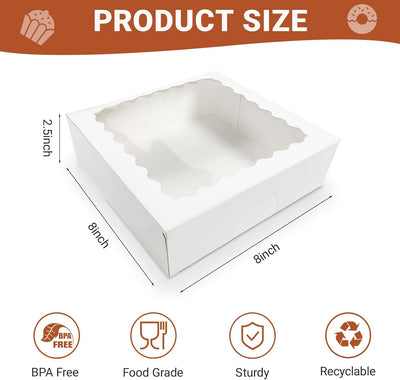12 Cajas Pastelería con Ventana 8x8pulg Galletas