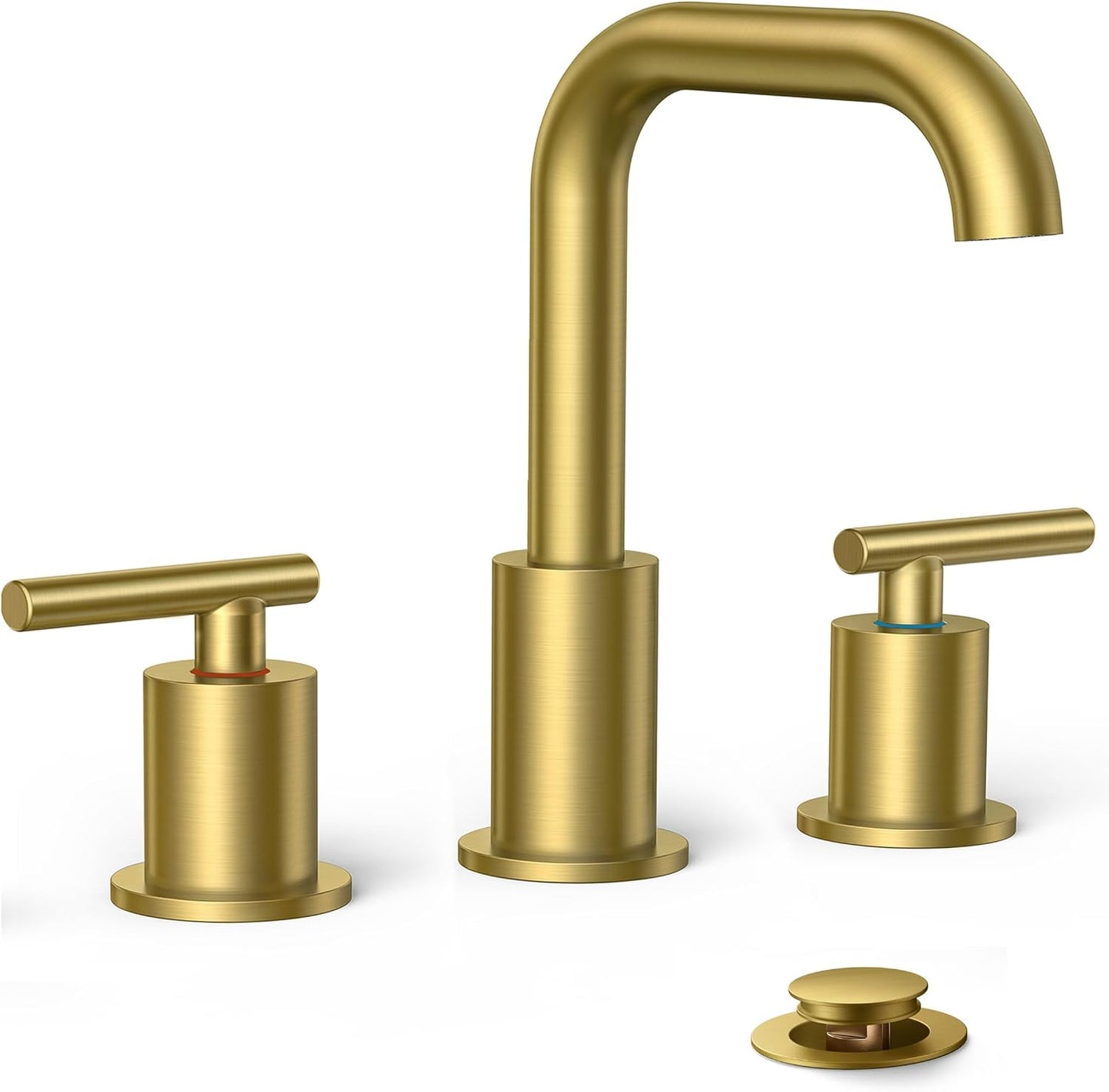 Grifo baño 3 agujeros oro cepillado 8pulg asas boquilla giratoria