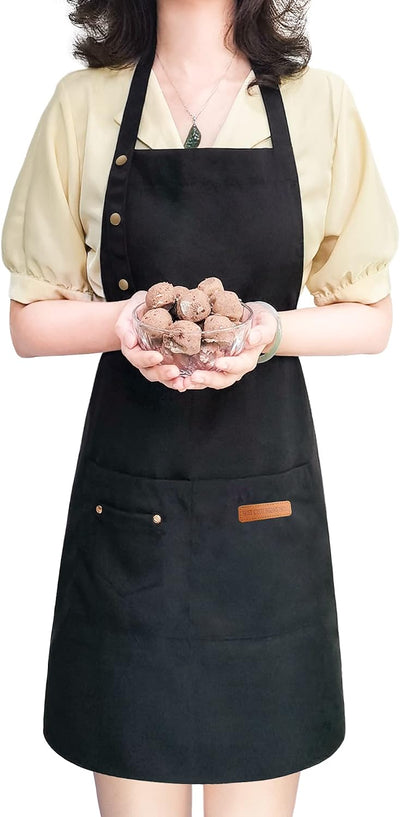 Delantal cocina lona algodón bolsillos grandes ajustables negro