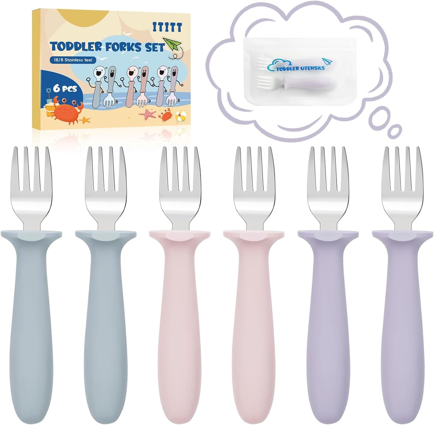Set 6 tenedores para niños mango silicona acero inox 18/8