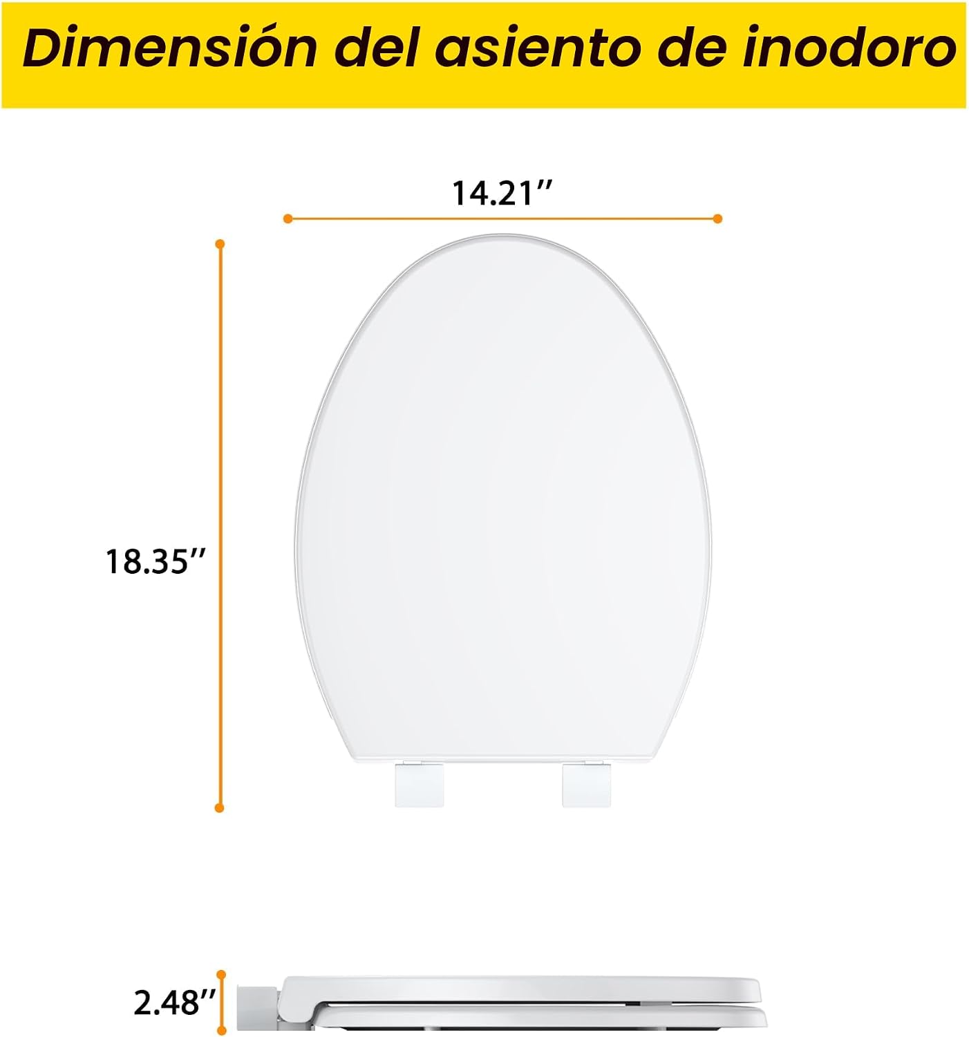 Funda asiento inodoro alargada con bisagras cierre lento blanco