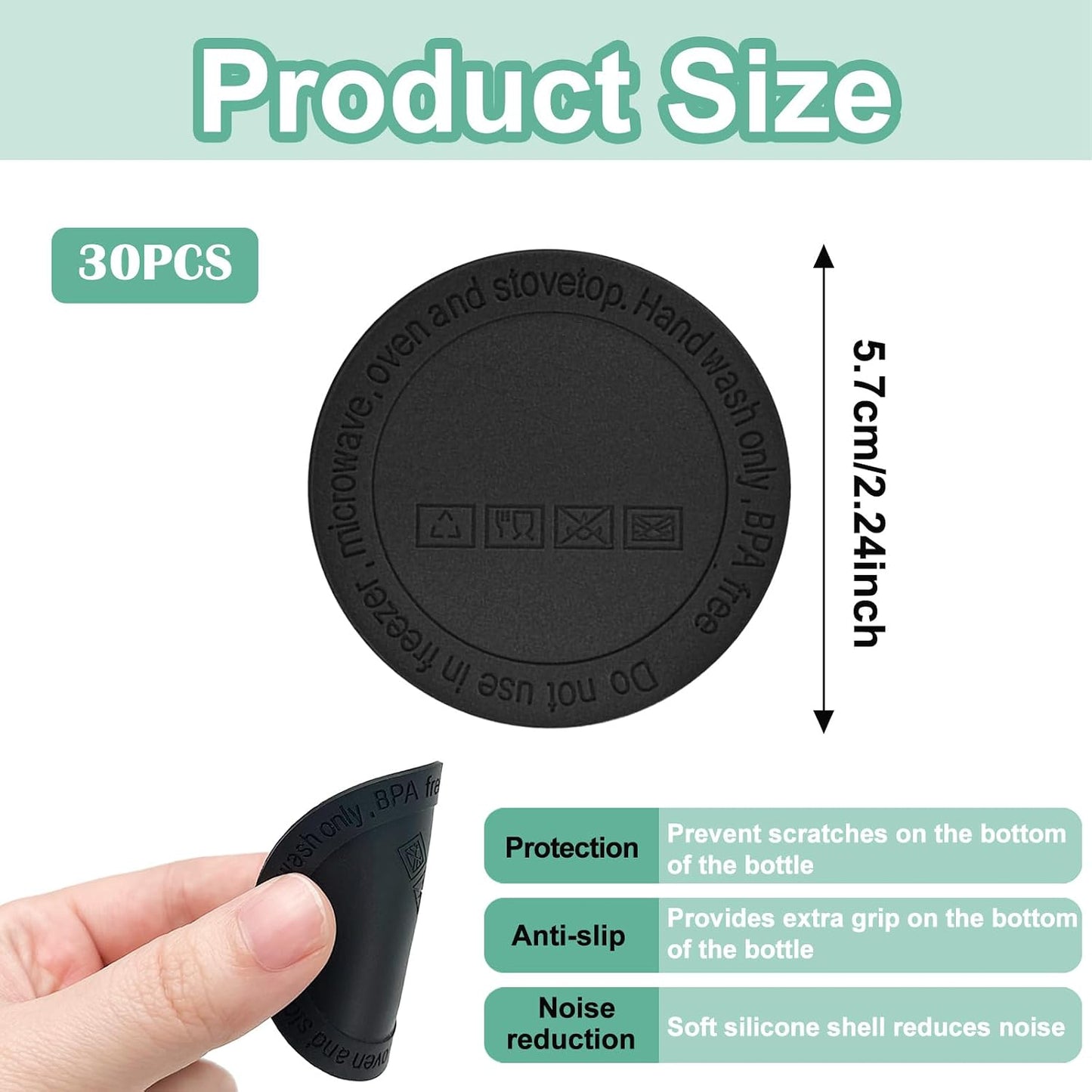 30 Pzas Goma Silicona Antiderrap para Vasos Delgados Negro