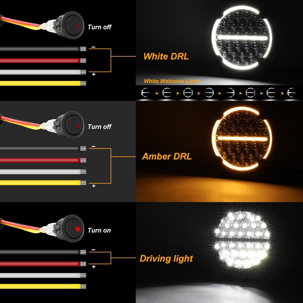 Luces LED redondas 9pulg techo camioneta DRL blanco/ámbar