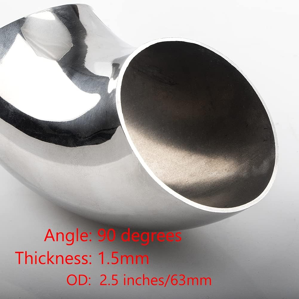 Codo escape 90° acero inox SS304 2.5" 16GA para automóvil