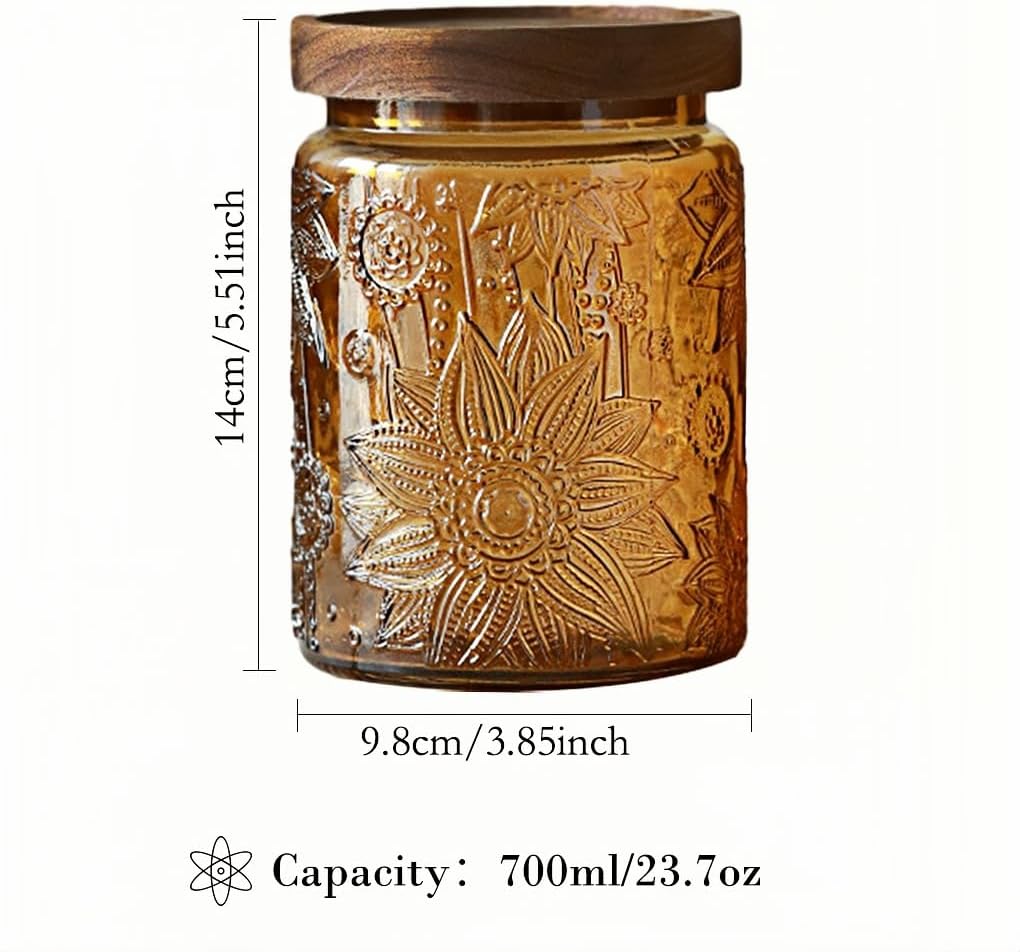 Tarro vidrio vintage 23.7oz con tapa madera hermético