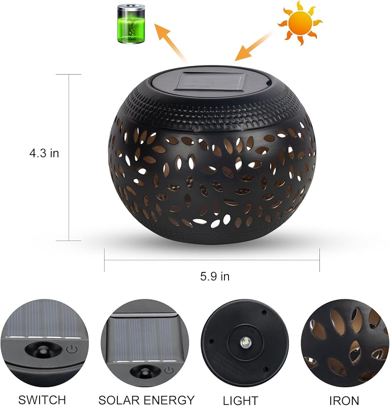 Linterna solar para patio mesa metal hueco luces jardín