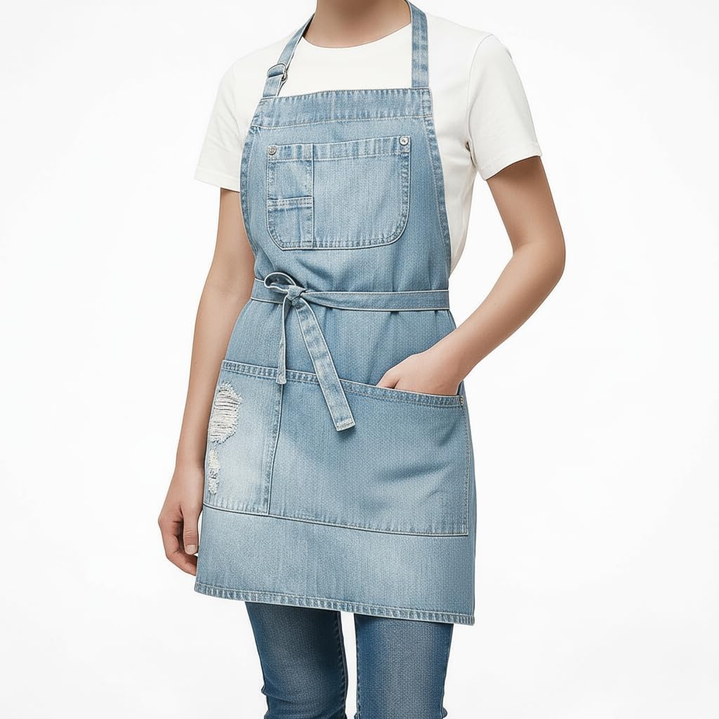 Delantal Denim 5 Bolsillos para Cocina Cafetería